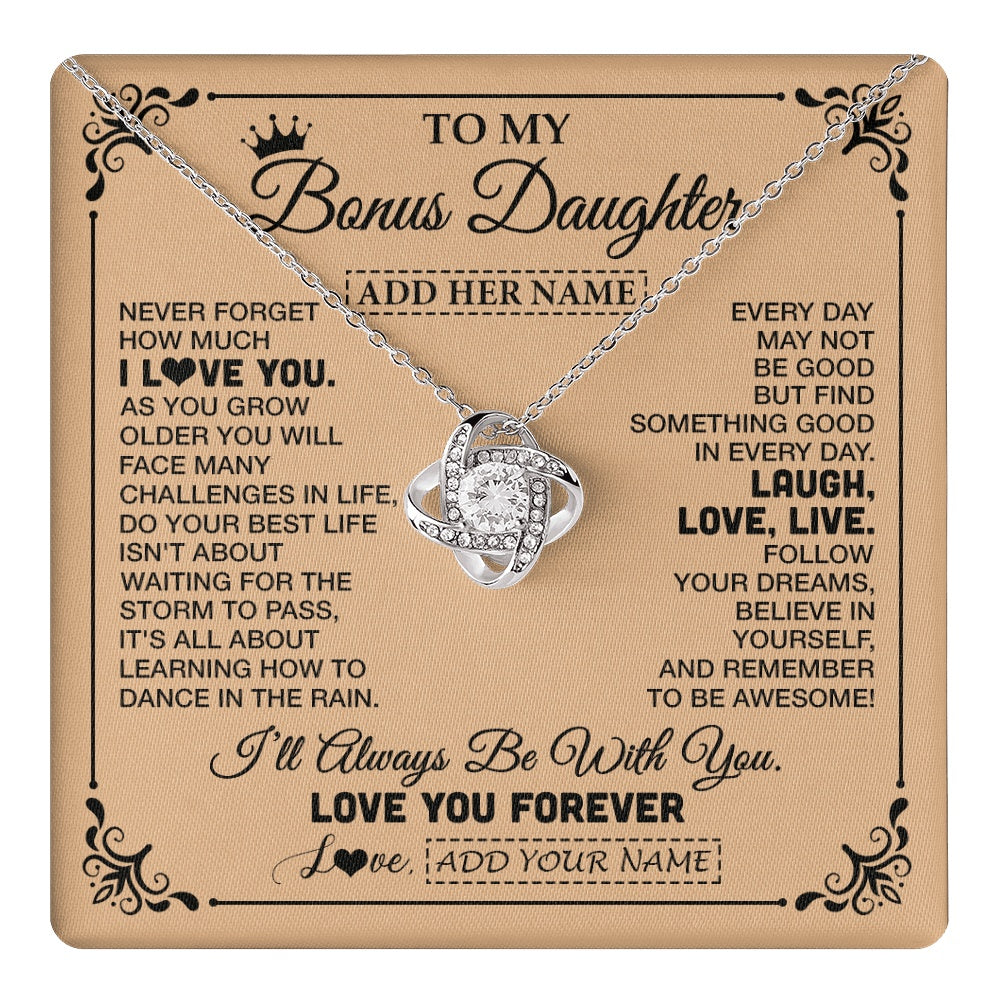Love Knot Necklace 14K White Gold Finish | 1 | Personalized To My Bonus Daughter Gifts Necklace From Stepmom Never Forget How Much I Love You Stepdaughter Birthday Gifts Christmas Gift Box Message Card | https://teecentury.