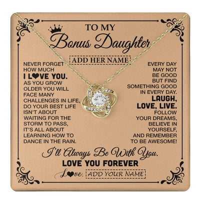Love Knot Necklace 18K Yellow Gold Finish | 1 | Personalized To My Bonus Daughter Gifts Necklace From Stepmom Never Forget How Much I Love You Stepdaughter Birthday Gifts Christmas Gift Box Message Card | https://teecentury.