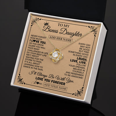 Love Knot Necklace 18K Yellow Gold Finish | 2 | Personalized To My Bonus Daughter Gifts Necklace From Stepmom Never Forget How Much I Love You Stepdaughter Birthday Gifts Christmas Gift Box Message Card | https://teecentury.