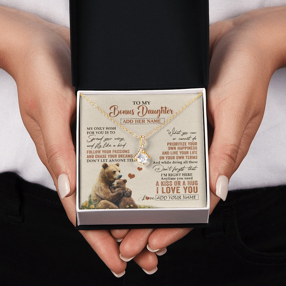 Alluring Beauty Necklace 18K Yellow Gold Finish | 2 | Personalized To My Bonus Daughter Gifts Necklace From Stepmom Stepdad Bear My Only Wish For You Stepdaughter Birthday Gifts Christmas Gift Box Message Card | teecentury.myshopify