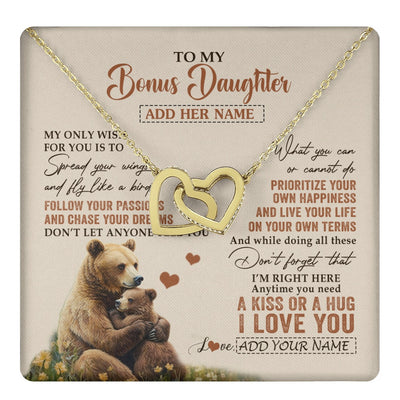 Interlocking Hearts Necklace 18K Yellow Gold Finish | 1 | Personalized To My Bonus Daughter Gifts Necklace From Stepmom Stepdad Bear My Only Wish For You Stepdaughter Birthday Gifts Christmas Gift Box Message Card | teecentury.myshopify