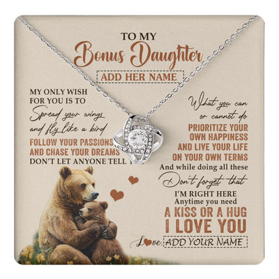 Love Knot Necklace 14K White Gold Finish | 1 | Personalized To My Bonus Daughter Gifts Necklace From Stepmom Stepdad Bear My Only Wish For You Stepdaughter Birthday Gifts Christmas Gift Box Message Card | teecentury.myshopify