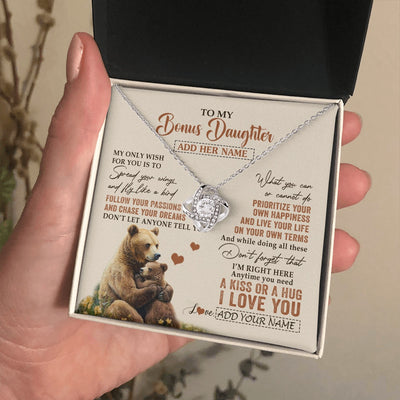 Love Knot Necklace 14K White Gold Finish | 2 | Personalized To My Bonus Daughter Gifts Necklace From Stepmom Stepdad Bear My Only Wish For You Stepdaughter Birthday Gifts Christmas Gift Box Message Card | teecentury.myshopify