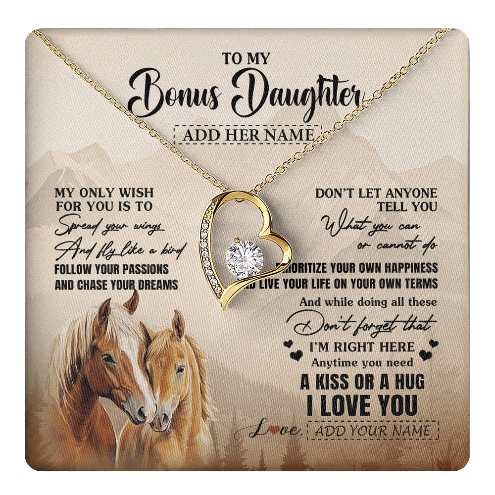 Forever Love Necklace 18K Yellow Gold Finish | 1 | Personalized To My Bonus Daughter Gifts Necklace From Stepmom Stepdad Horse My Only Wish For You Stepdaughter Birthday Gifts Christmas Gift Box Message Card | https://teecentury.