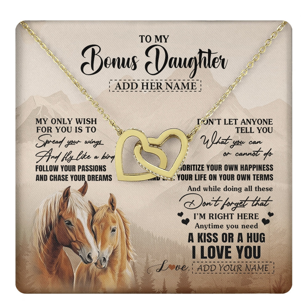 Interlocking Hearts Necklace 18K Yellow Gold Finish | 1 | Personalized To My Bonus Daughter Gifts Necklace From Stepmom Stepdad Horse My Only Wish For You Stepdaughter Birthday Gifts Christmas Gift Box Message Card | https://teecentury.