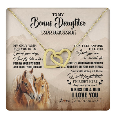 Interlocking Hearts Necklace 18K Yellow Gold Finish | 1 | Personalized To My Bonus Daughter Gifts Necklace From Stepmom Stepdad Horse My Only Wish For You Stepdaughter Birthday Gifts Christmas Gift Box Message Card | https://teecentury.