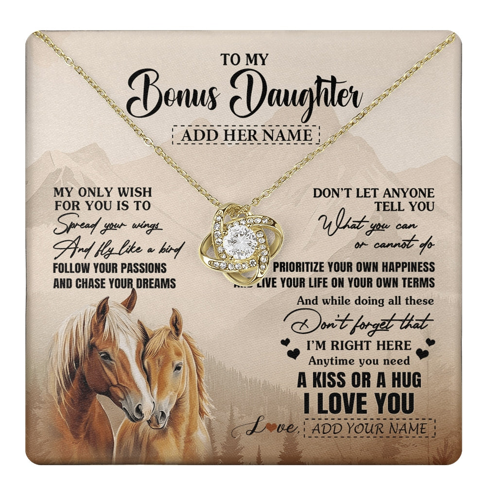 Love Knot Necklace 18K Yellow Gold Finish | 1 | Personalized To My Bonus Daughter Gifts Necklace From Stepmom Stepdad Horse My Only Wish For You Stepdaughter Birthday Gifts Christmas Gift Box Message Card | https://teecentury.