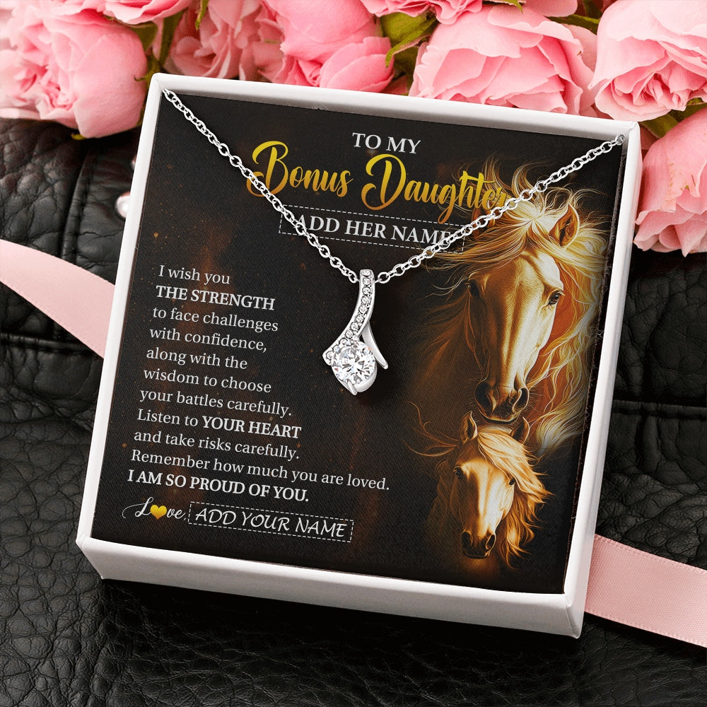 Alluring Beauty Necklace 14K White Gold Finish | 2 | Personalized To My Bonus Daughter Gifts Necklace From Stepmom Stepdad I Wish You The Strength Horse Stepdaughter Birthday Gifts Christmas Gift Box Message Card | https://teecentury.