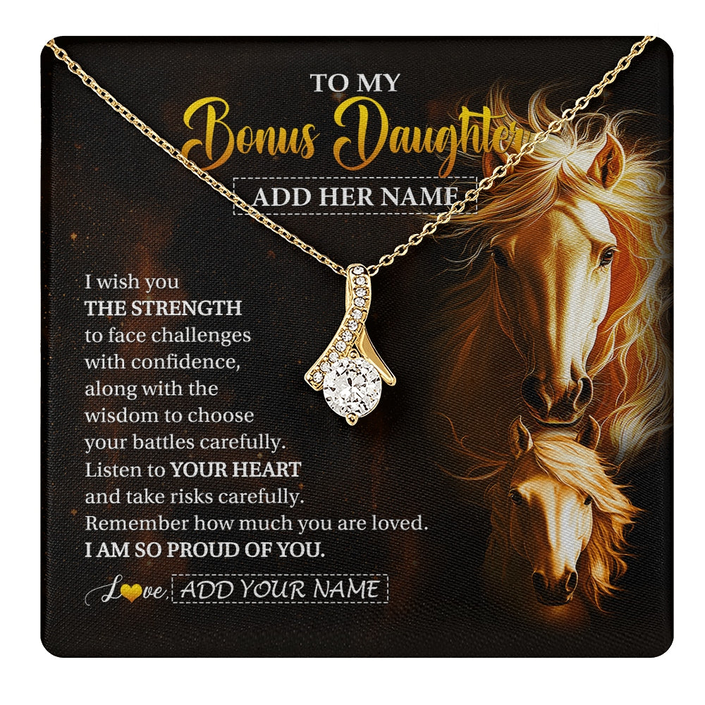 Alluring Beauty Necklace 18K Yellow Gold Finish | 1 | Personalized To My Bonus Daughter Gifts Necklace From Stepmom Stepdad I Wish You The Strength Horse Stepdaughter Birthday Gifts Christmas Gift Box Message Card | https://teecentury.