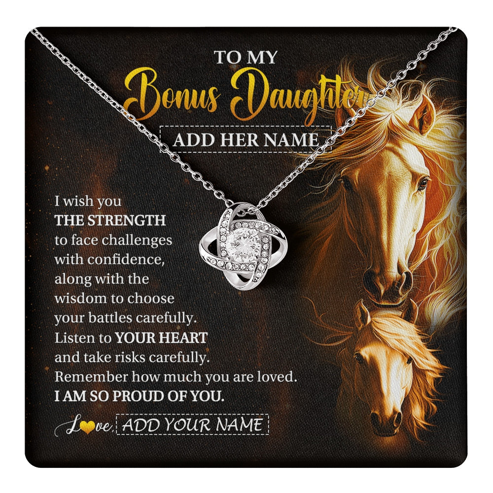 Love Knot Necklace 14K White Gold Finish | 1 | Personalized To My Bonus Daughter Gifts Necklace From Stepmom Stepdad I Wish You The Strength Horse Stepdaughter Birthday Gifts Christmas Gift Box Message Card | https://teecentury.