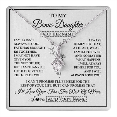 Alluring Beauty Necklace 14K White Gold Finish | 1 | Personalized To My Bonus Daughter Gifts Necklace From Stepmom Stepdad Perfect For Birthday Graduation Christmas Stepdaughter Custom Gift Box Message Card | https://teecentury.