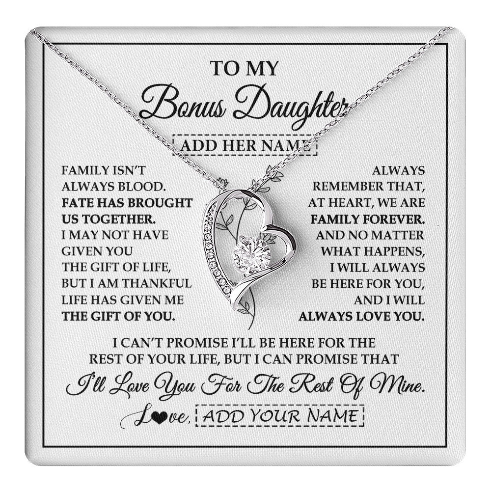 Forever Love Necklace 14K White Gold Finish | 1 | Personalized To My Bonus Daughter Gifts Necklace From Stepmom Stepdad Perfect For Birthday Graduation Christmas Stepdaughter Custom Gift Box Message Card | https://teecentury.