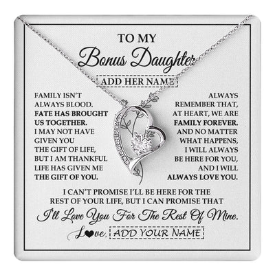 Forever Love Necklace 14K White Gold Finish | 1 | Personalized To My Bonus Daughter Gifts Necklace From Stepmom Stepdad Perfect For Birthday Graduation Christmas Stepdaughter Custom Gift Box Message Card | https://teecentury.