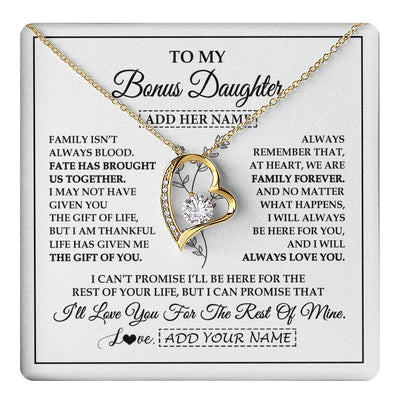 Forever Love Necklace 18K Yellow Gold Finish | 1 | Personalized To My Bonus Daughter Gifts Necklace From Stepmom Stepdad Perfect For Birthday Graduation Christmas Stepdaughter Custom Gift Box Message Card | https://teecentury.