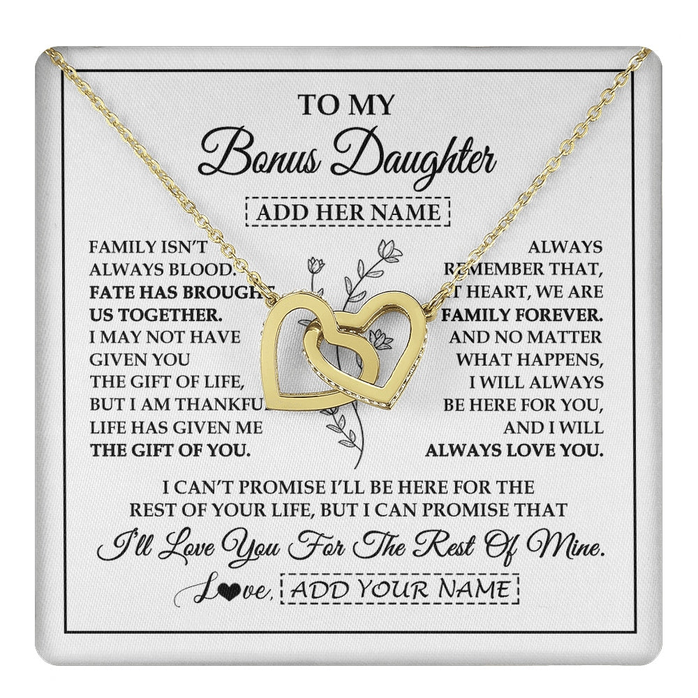 Interlocking Hearts Necklace 18K Yellow Gold Finish | 1 | Personalized To My Bonus Daughter Gifts Necklace From Stepmom Stepdad Perfect For Birthday Graduation Christmas Stepdaughter Custom Gift Box Message Card | https://teecentury.