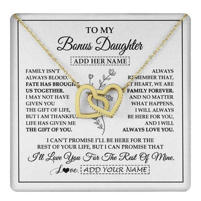 Interlocking Hearts Necklace 18K Yellow Gold Finish | 1 | Personalized To My Bonus Daughter Gifts Necklace From Stepmom Stepdad Perfect For Birthday Graduation Christmas Stepdaughter Custom Gift Box Message Card | https://teecentury.