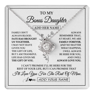 Love Knot Necklace 14K White Gold Finish | 1 | Personalized To My Bonus Daughter Gifts Necklace From Stepmom Stepdad Perfect For Birthday Graduation Christmas Stepdaughter Custom Gift Box Message Card | https://teecentury.