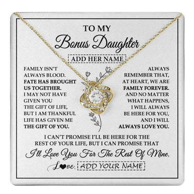 Love Knot Necklace 18K Yellow Gold Finish | 1 | Personalized To My Bonus Daughter Gifts Necklace From Stepmom Stepdad Perfect For Birthday Graduation Christmas Stepdaughter Custom Gift Box Message Card | https://teecentury.