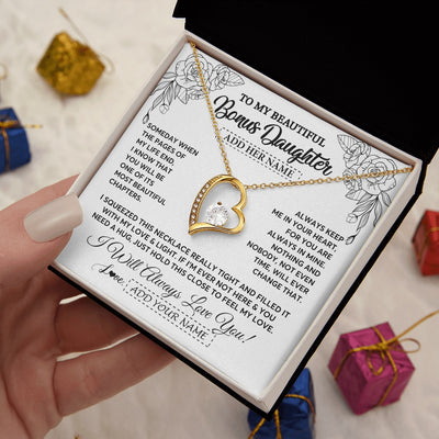 Forever Love Necklace 18K Yellow Gold Finish | 2 | Personalized To My Bonus Daughter Gifts Necklace From Stepmom Stepdad Someday When The Pages Birthday Stepdaughter Christmas Graduation Gift Box Message Card | https://teecentury.