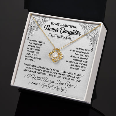 Love Knot Necklace 18K Yellow Gold Finish | 2 | Personalized To My Bonus Daughter Gifts Necklace From Stepmom Stepdad Someday When The Pages Birthday Stepdaughter Christmas Graduation Gift Box Message Card | https://teecentury.