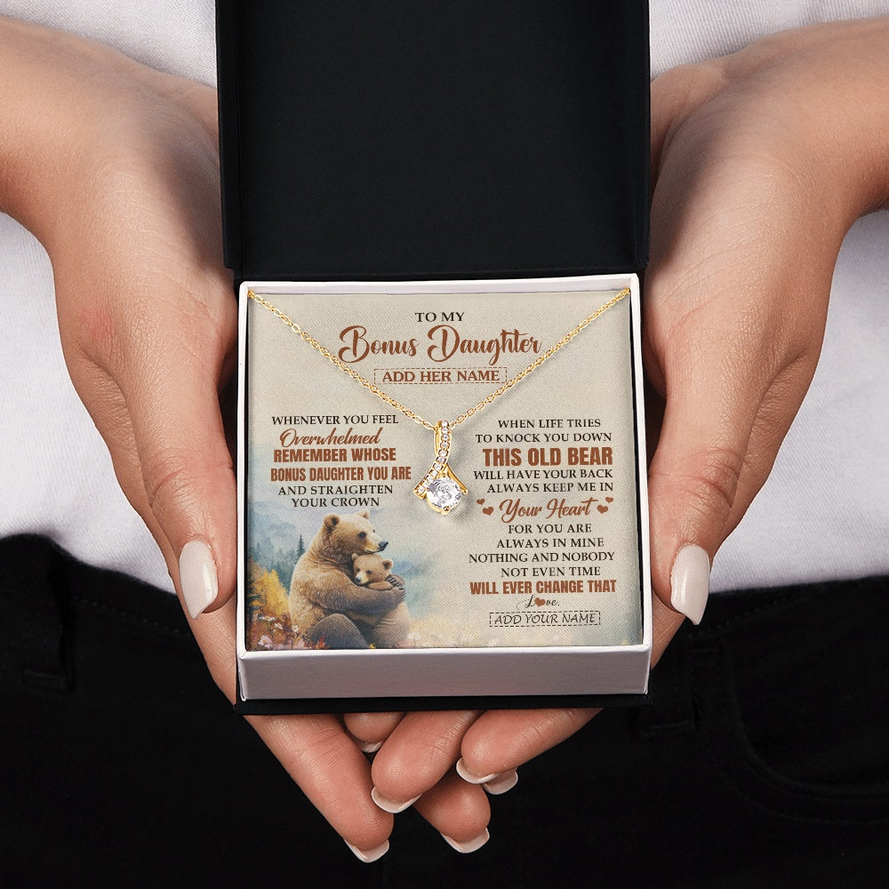 Alluring Beauty Necklace 18K Yellow Gold Finish | 2 | Personalized To My Bonus Daughter Gifts Necklace From Stepmom Whenever Bear Unique Birthday Gifts For Stepdaughter Graduation Christmas Gift Box Message Card | teecentury.myshopify