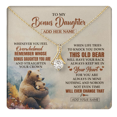 Alluring Beauty Necklace 18K Yellow Gold Finish | 1 | Personalized To My Bonus Daughter Gifts Necklace From Stepmom Whenever Bear Unique Birthday Gifts For Stepdaughter Graduation Christmas Gift Box Message Card | teecentury.myshopify