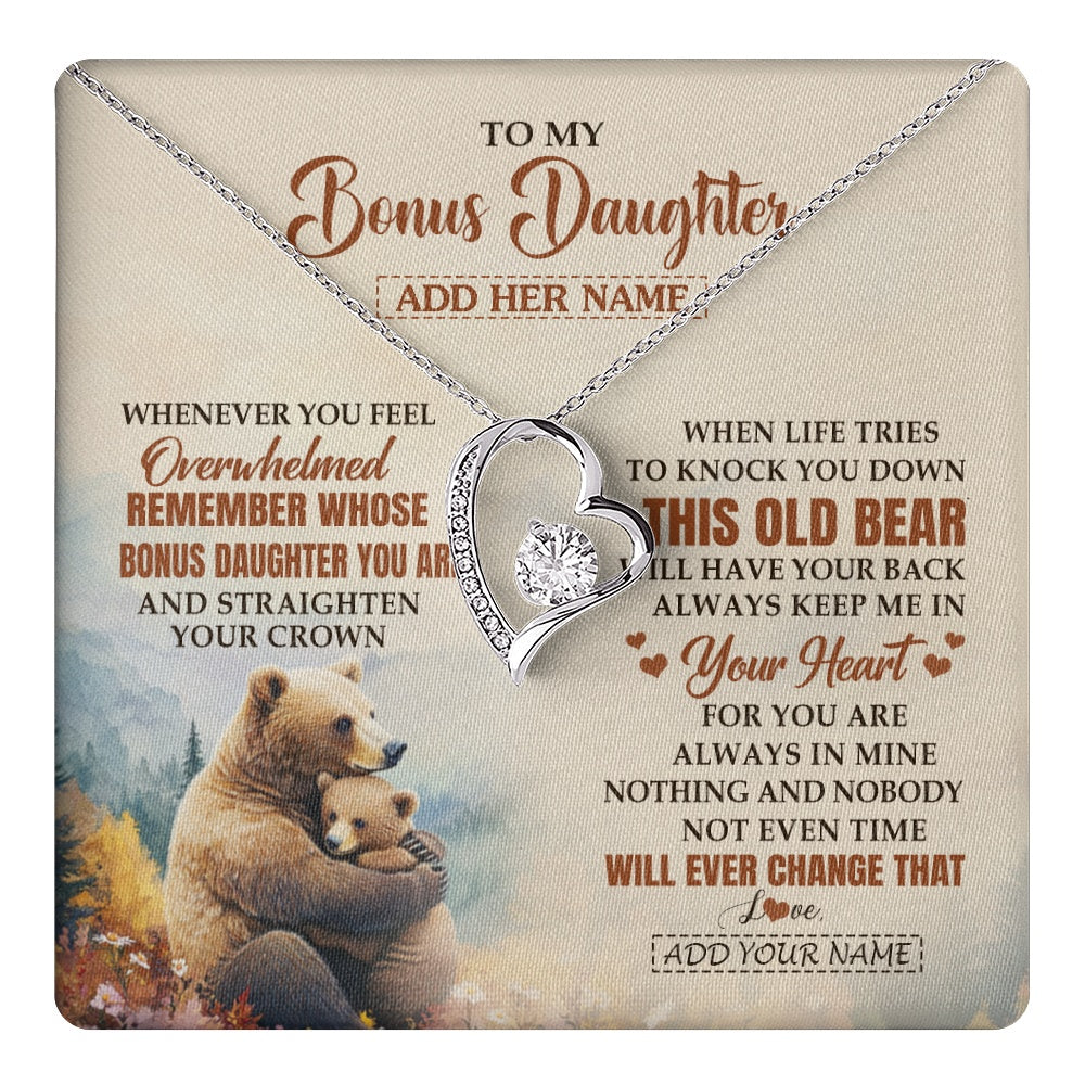 Forever Love Necklace 14K White Gold Finish | 1 | Personalized To My Bonus Daughter Gifts Necklace From Stepmom Whenever Bear Unique Birthday Gifts For Stepdaughter Graduation Christmas Gift Box Message Card | teecentury.myshopify