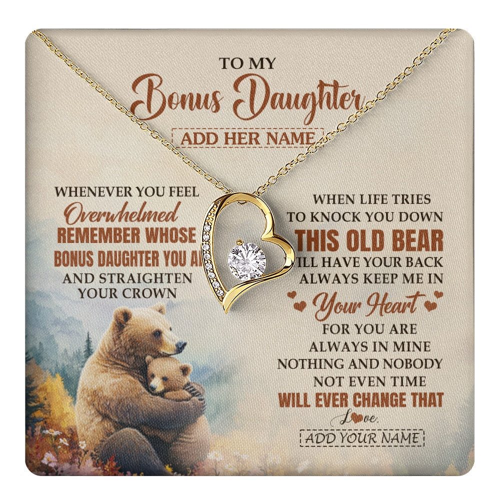 Forever Love Necklace 18K Yellow Gold Finish | 1 | Personalized To My Bonus Daughter Gifts Necklace From Stepmom Whenever Bear Unique Birthday Gifts For Stepdaughter Graduation Christmas Gift Box Message Card | teecentury.myshopify
