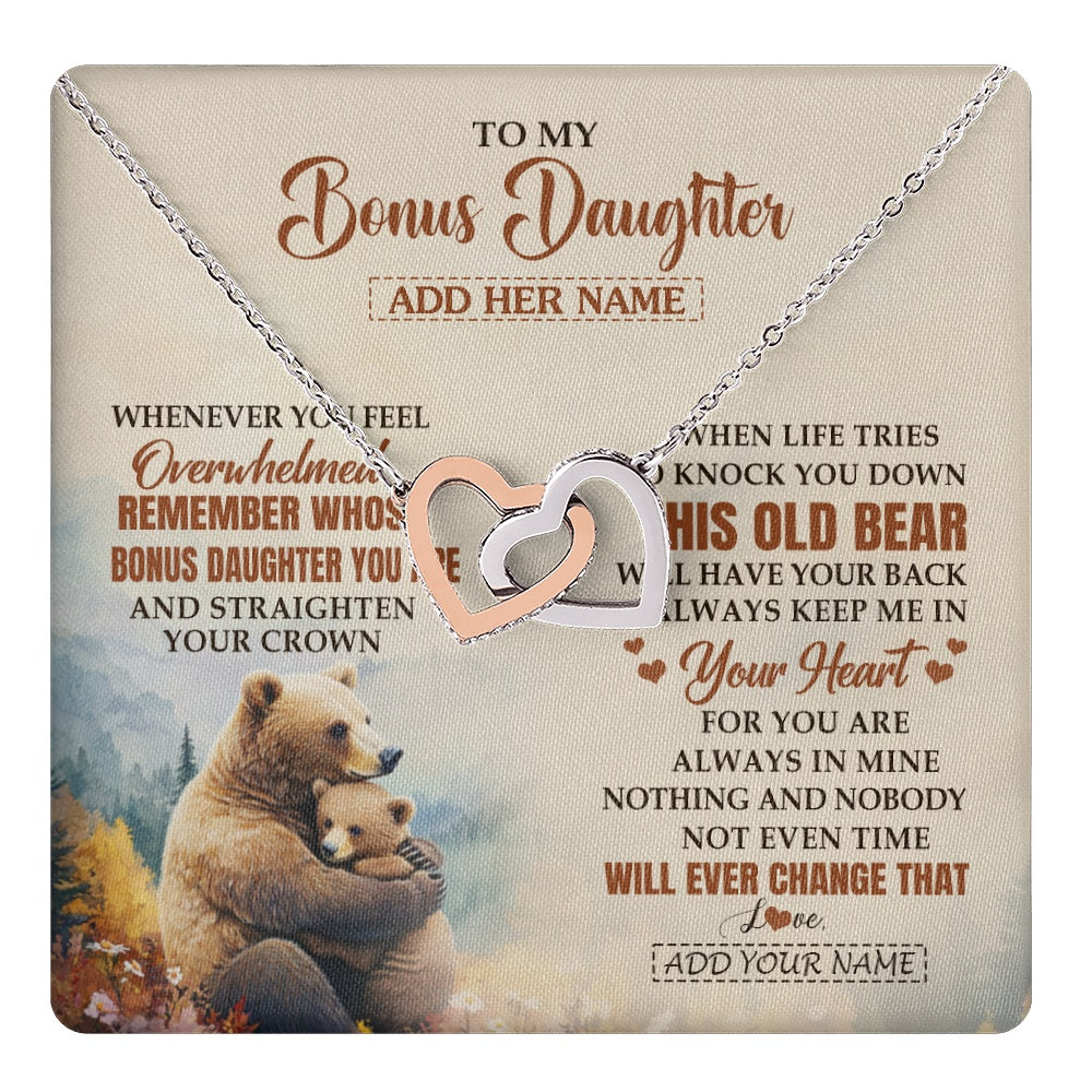 Interlocking Hearts Necklace Stainless Steel & Rose Gold Finish | 1 | Personalized To My Bonus Daughter Gifts Necklace From Stepmom Whenever Bear Unique Birthday Gifts For Stepdaughter Graduation Christmas Gift Box Message Card | teecentury.myshopify