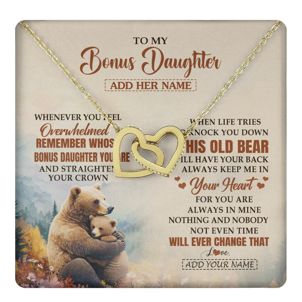 Interlocking Hearts Necklace 18K Yellow Gold Finish | 1 | Personalized To My Bonus Daughter Gifts Necklace From Stepmom Whenever Bear Unique Birthday Gifts For Stepdaughter Graduation Christmas Gift Box Message Card | teecentury.myshopify