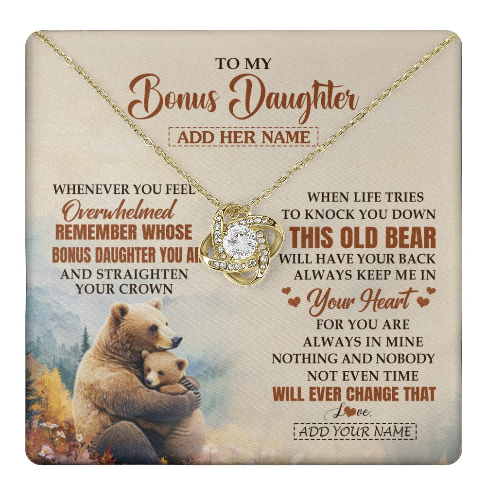 Love Knot Necklace 18K Yellow Gold Finish | 1 | Personalized To My Bonus Daughter Gifts Necklace From Stepmom Whenever Bear Unique Birthday Gifts For Stepdaughter Graduation Christmas Gift Box Message Card | teecentury.myshopify