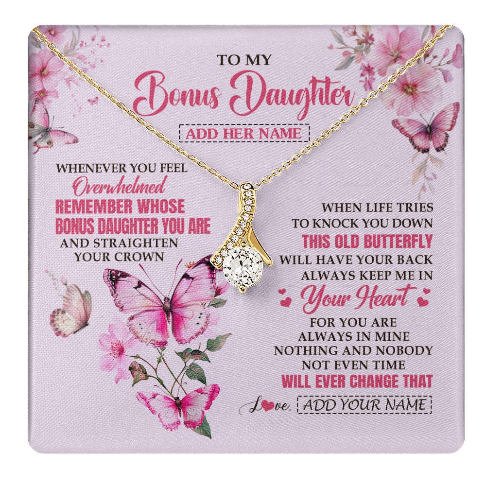 Alluring Beauty Necklace 18K Yellow Gold Finish | 1 | Personalized To My Bonus Daughter Gifts Necklace From Stepmom Whenever Butterfly Unique Birthday Gifts Stepdaughter Graduation Christmas Gift Box Message Card | teecentury.myshopify