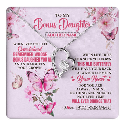 Forever Love Necklace 14K White Gold Finish | 1 | Personalized To My Bonus Daughter Gifts Necklace From Stepmom Whenever Butterfly Unique Birthday Gifts Stepdaughter Graduation Christmas Gift Box Message Card | teecentury.myshopify