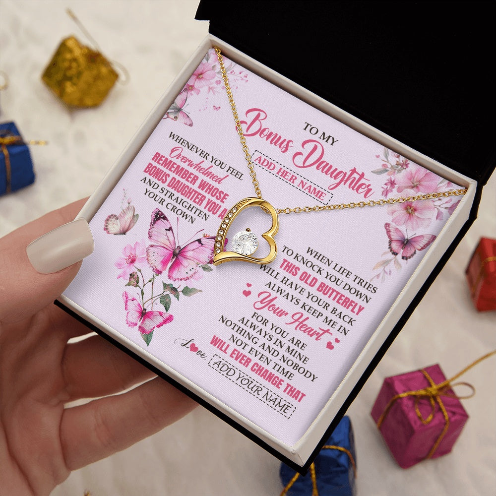 Forever Love Necklace 18K Yellow Gold Finish | 2 | Personalized To My Bonus Daughter Gifts Necklace From Stepmom Whenever Butterfly Unique Birthday Gifts Stepdaughter Graduation Christmas Gift Box Message Card | teecentury.myshopify
