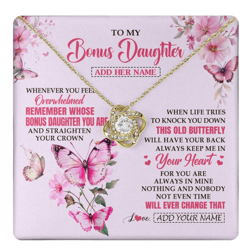 Love Knot Necklace 18K Yellow Gold Finish | 1 | Personalized To My Bonus Daughter Gifts Necklace From Stepmom Whenever Butterfly Unique Birthday Gifts Stepdaughter Graduation Christmas Gift Box Message Card | teecentury.myshopify