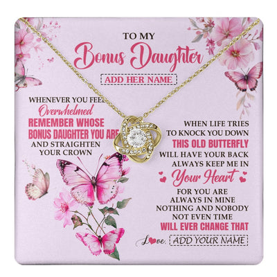 Love Knot Necklace 18K Yellow Gold Finish | 1 | Personalized To My Bonus Daughter Gifts Necklace From Stepmom Whenever Butterfly Unique Birthday Gifts Stepdaughter Graduation Christmas Gift Box Message Card | teecentury.myshopify