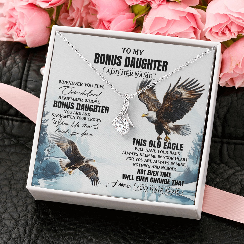 Alluring Beauty Necklace 14K White Gold Finish | 2 | Personalized To My Bonus Daughter Gifts Necklace From Stepmom Whenever Eagle Unique Birthday Gifts For Stepdaughter Christmas Jewelry Gift Box Message Card | https://teecentury.