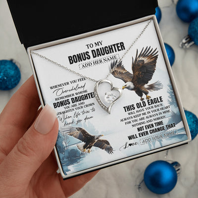 Forever Love Necklace 14K White Gold Finish | 2 | Personalized To My Bonus Daughter Gifts Necklace From Stepmom Whenever Eagle Unique Birthday Gifts For Stepdaughter Christmas Jewelry Gift Box Message Card | https://teecentury.