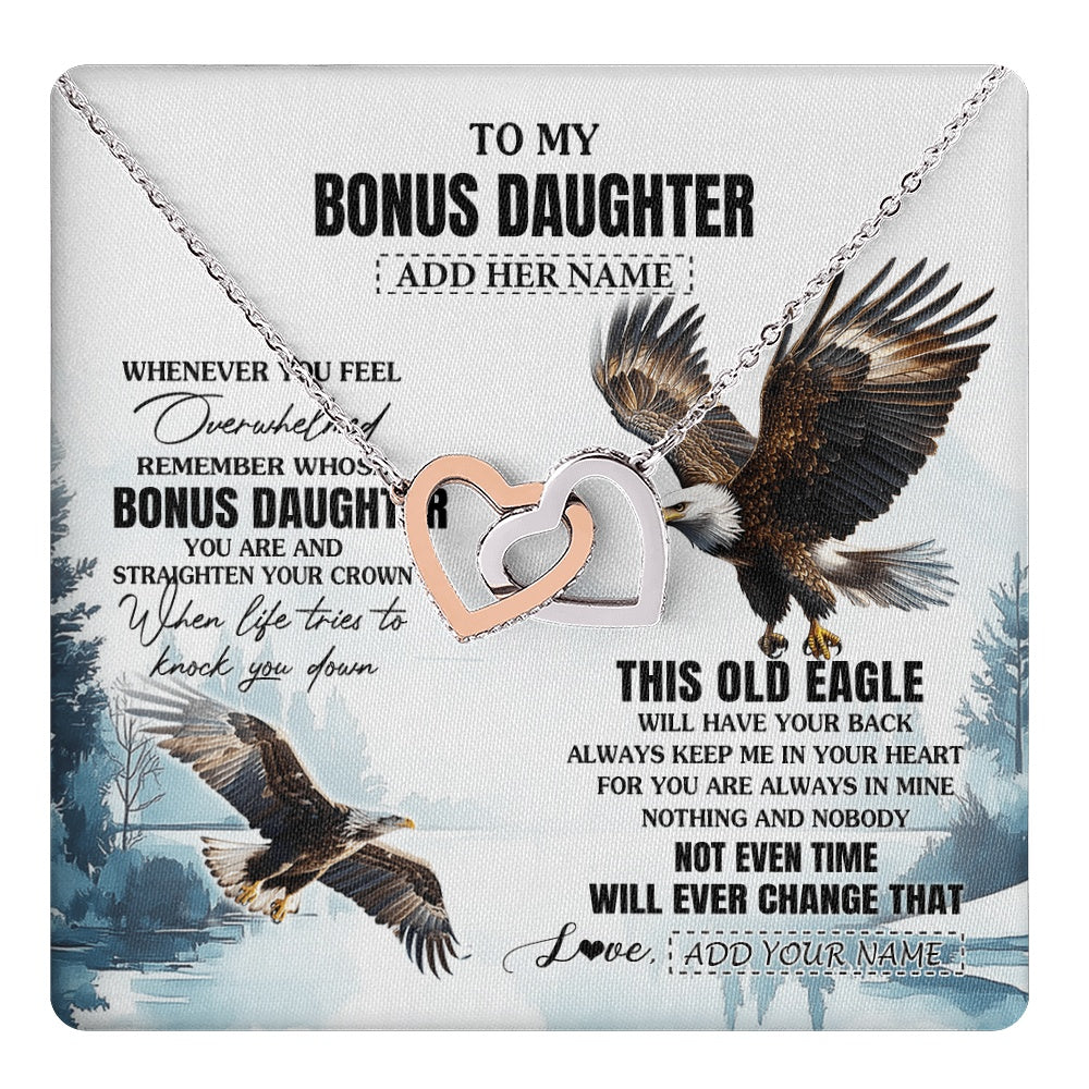 Interlocking Hearts Necklace Stainless Steel & Rose Gold Finish | 1 | Personalized To My Bonus Daughter Gifts Necklace From Stepmom Whenever Eagle Unique Birthday Gifts For Stepdaughter Christmas Jewelry Gift Box Message Card | https://teecentury.