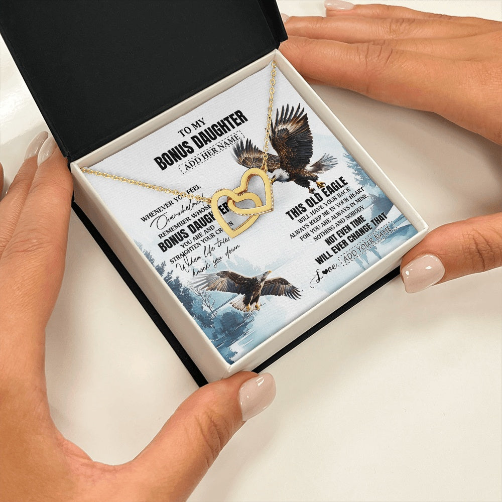 Interlocking Hearts Necklace 18K Yellow Gold Finish | 2 | Personalized To My Bonus Daughter Gifts Necklace From Stepmom Whenever Eagle Unique Birthday Gifts For Stepdaughter Christmas Jewelry Gift Box Message Card | https://teecentury.