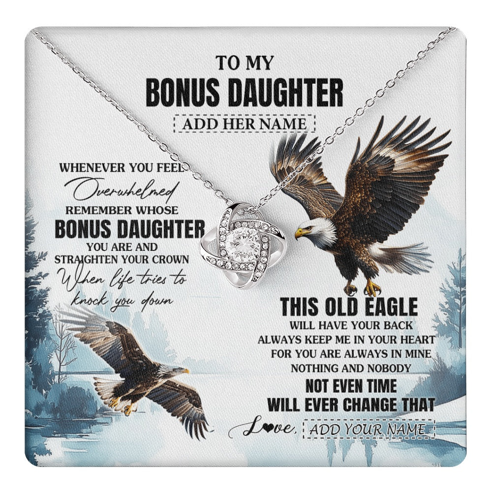 Love Knot Necklace 14K White Gold Finish | 1 | Personalized To My Bonus Daughter Gifts Necklace From Stepmom Whenever Eagle Unique Birthday Gifts For Stepdaughter Christmas Jewelry Gift Box Message Card | https://teecentury.