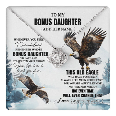 Love Knot Necklace 14K White Gold Finish | 1 | Personalized To My Bonus Daughter Gifts Necklace From Stepmom Whenever Eagle Unique Birthday Gifts For Stepdaughter Christmas Jewelry Gift Box Message Card | https://teecentury.