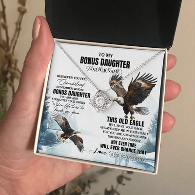 Love Knot Necklace 14K White Gold Finish | 2 | Personalized To My Bonus Daughter Gifts Necklace From Stepmom Whenever Eagle Unique Birthday Gifts For Stepdaughter Christmas Jewelry Gift Box Message Card | https://teecentury.