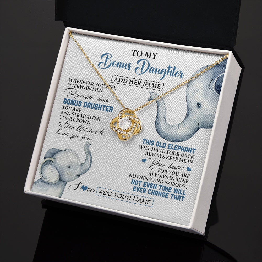 Love Knot Necklace 18K Yellow Gold Finish | 2 | Personalized To My Bonus Daughter Gifts Necklace From Stepmom Whenever Elephant Unique Birthday Gifts For Stepdaughter Christmas Custom Gift Box Message Card | teecentury.myshopify