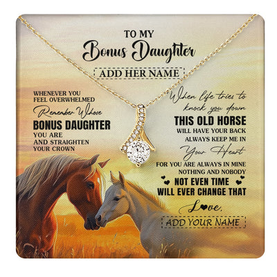Alluring Beauty Necklace 18K Yellow Gold Finish | 1 | Personalized To My Bonus Daughter Gifts Necklace From Stepmom Whenever Horse Unique Birthday Gifts For Stepdaughter Graduation Christmas Gift Box Message Card | teecentury.myshopify