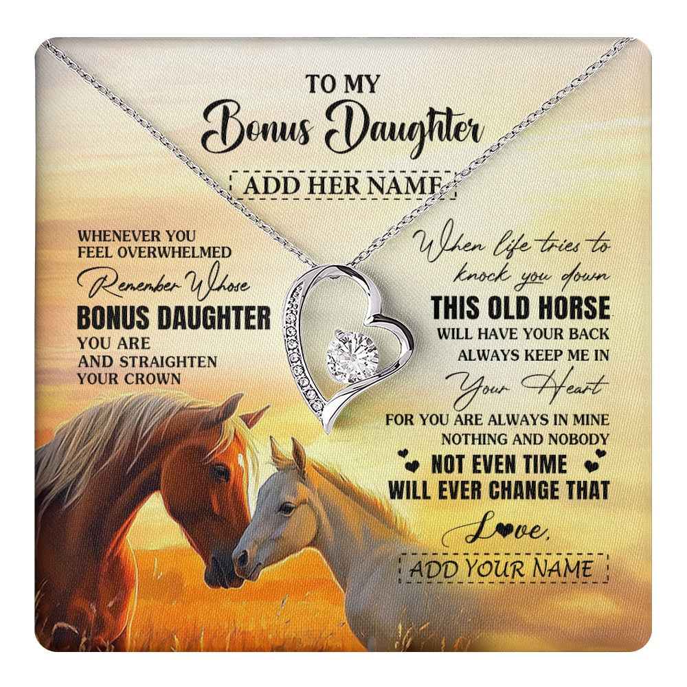 Forever Love Necklace 14K White Gold Finish | 1 | Personalized To My Bonus Daughter Gifts Necklace From Stepmom Whenever Horse Unique Birthday Gifts For Stepdaughter Graduation Christmas Gift Box Message Card | teecentury.myshopify