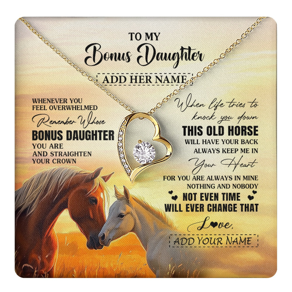 Forever Love Necklace 18K Yellow Gold Finish | 1 | Personalized To My Bonus Daughter Gifts Necklace From Stepmom Whenever Horse Unique Birthday Gifts For Stepdaughter Graduation Christmas Gift Box Message Card | teecentury.myshopify