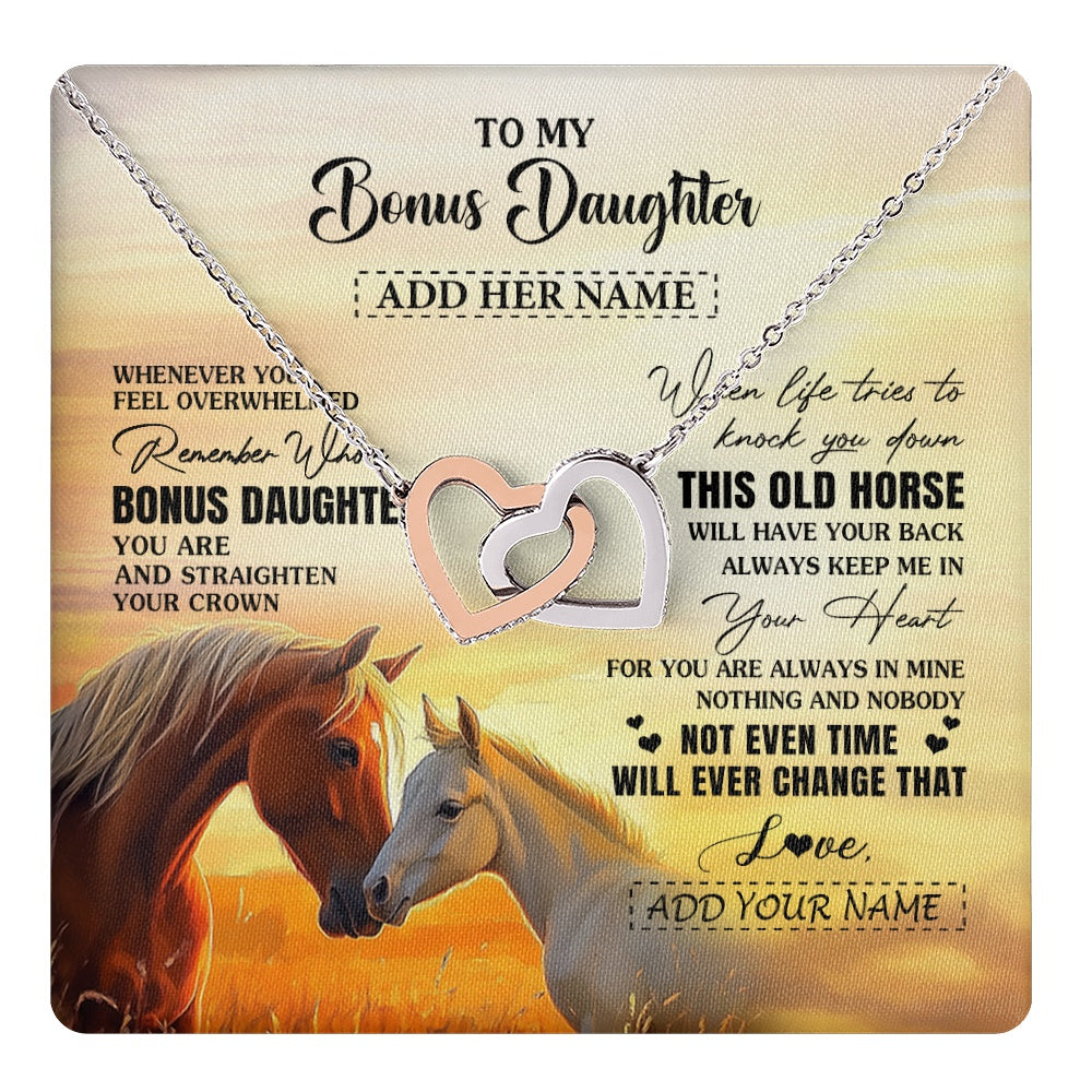 Interlocking Hearts Necklace Stainless Steel & Rose Gold Finish | 1 | Personalized To My Bonus Daughter Gifts Necklace From Stepmom Whenever Horse Unique Birthday Gifts For Stepdaughter Graduation Christmas Gift Box Message Card | teecentury.myshopify