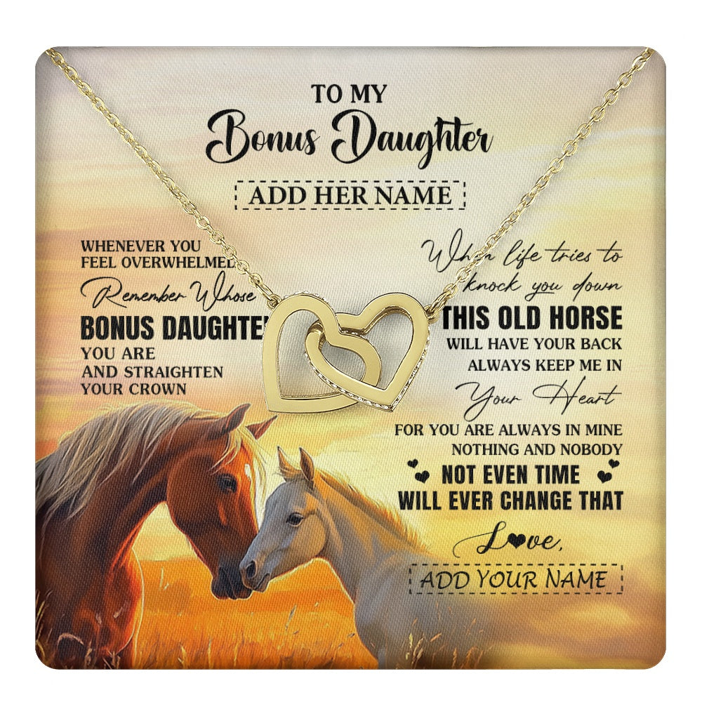 Interlocking Hearts Necklace 18K Yellow Gold Finish | 1 | Personalized To My Bonus Daughter Gifts Necklace From Stepmom Whenever Horse Unique Birthday Gifts For Stepdaughter Graduation Christmas Gift Box Message Card | teecentury.myshopify