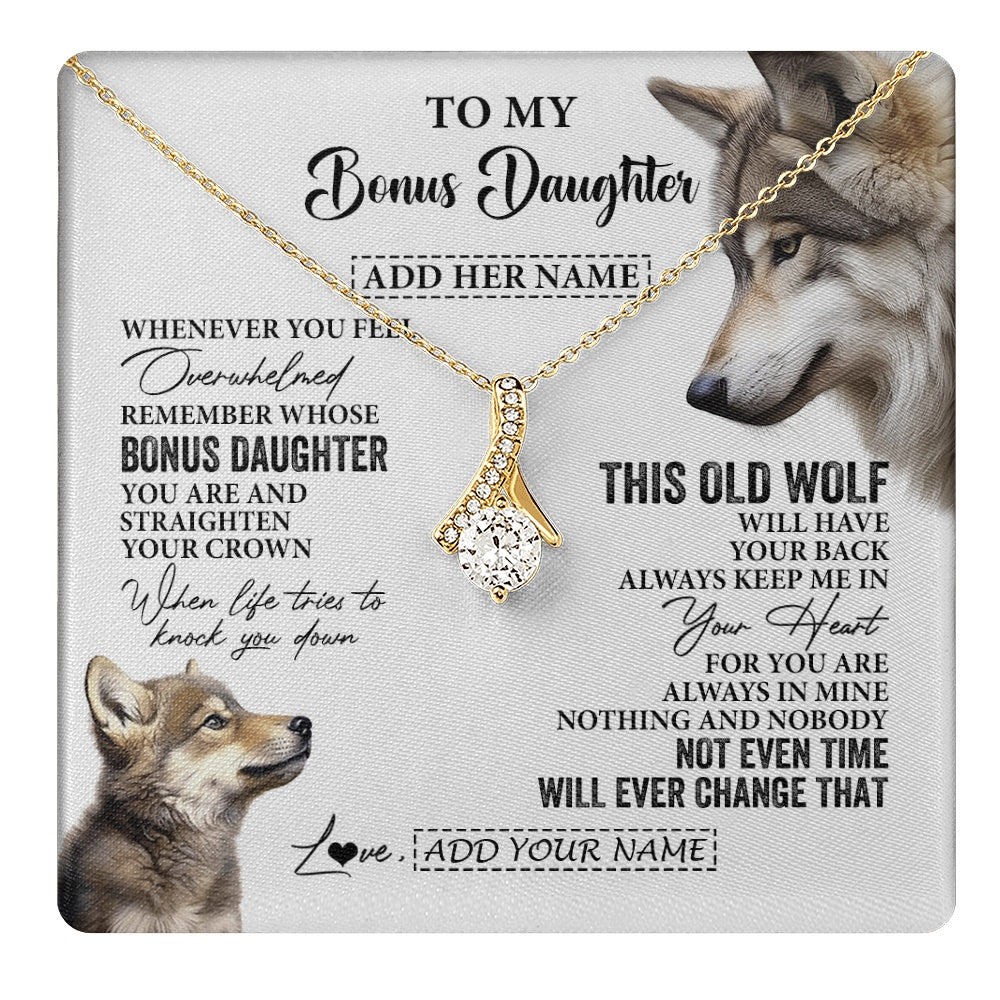 Alluring Beauty Necklace 18K Yellow Gold Finish | 1 | Personalized To My Bonus Daughter Gifts Necklace From Stepmom Whenever Wolf Unique Birthday For Stepdaughter Graduation Christmas Custom Gift Box Message Card | https://teecentury.